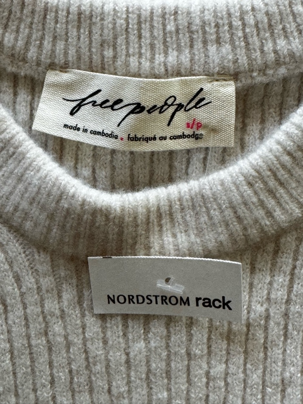 NEW Free People Ever After Rib Sweater in Almond Milk Heather - Picture 7 of 8